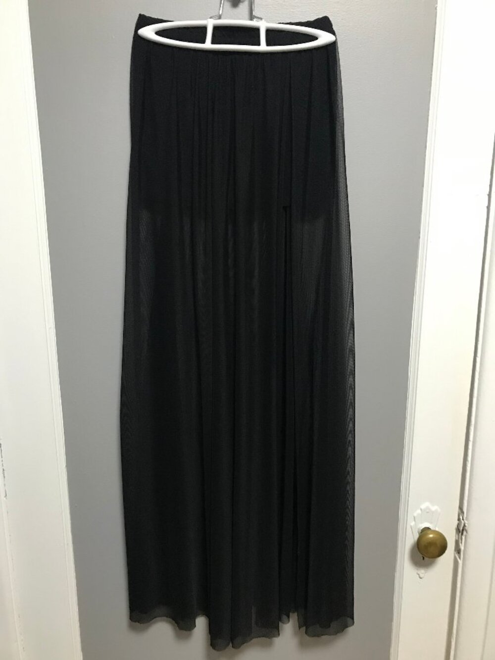 Goth Black Sheer Mesh Long Skirt with Slit & Shorts XS SMALL